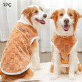 Fleece dog pullover sweater in brown with brown patch label and white trim
