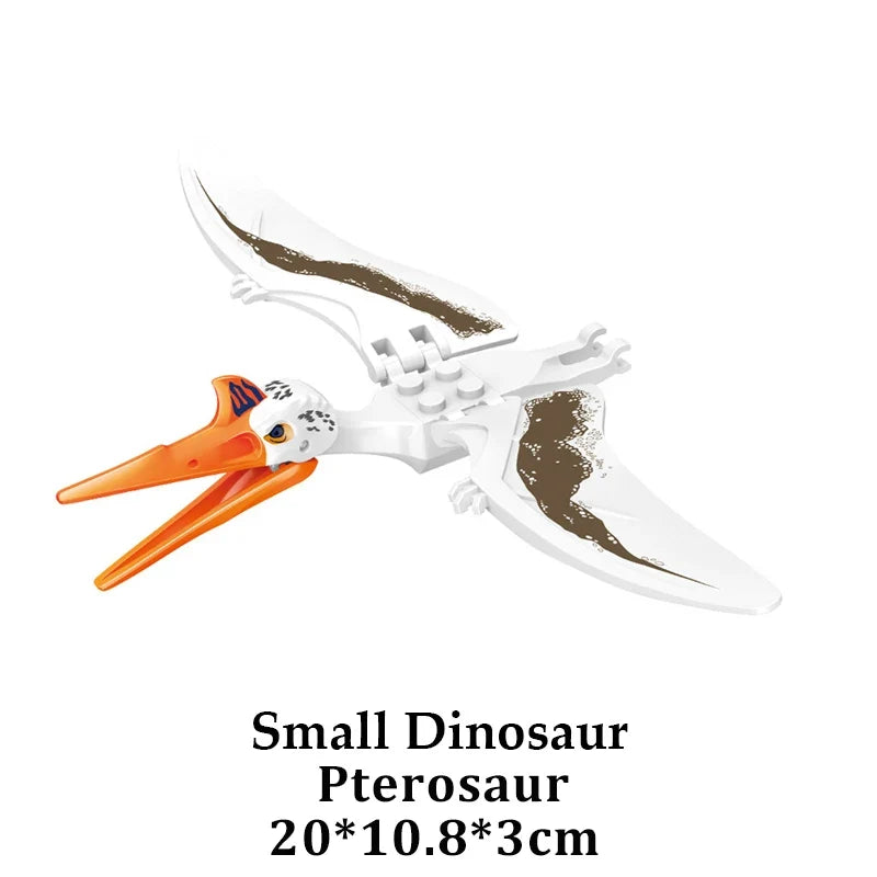 White pterosaur dinosaur building block figure with orange beak and wing span