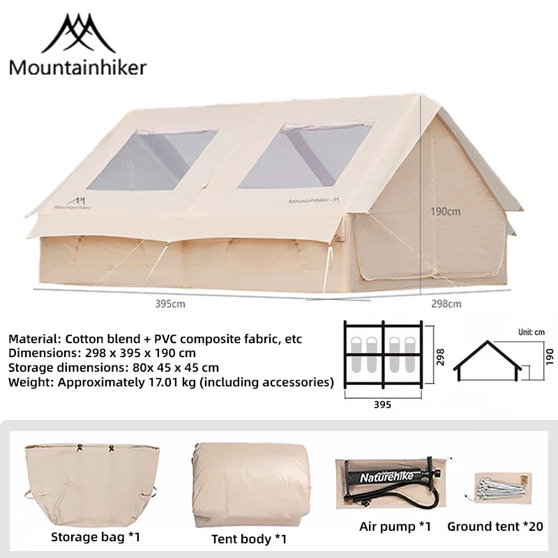 Mountainhiker beige inflatable tent with storage bags and air pump included