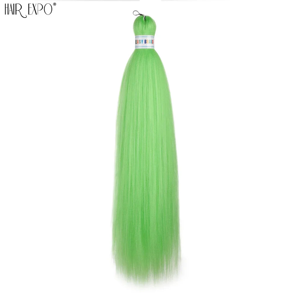 Pre-stretched braiding hair extension, bright lime green color, 26-inch length