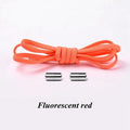 Fluorescent red elastic no-tie shoelaces with round lock caps, 1 pair.