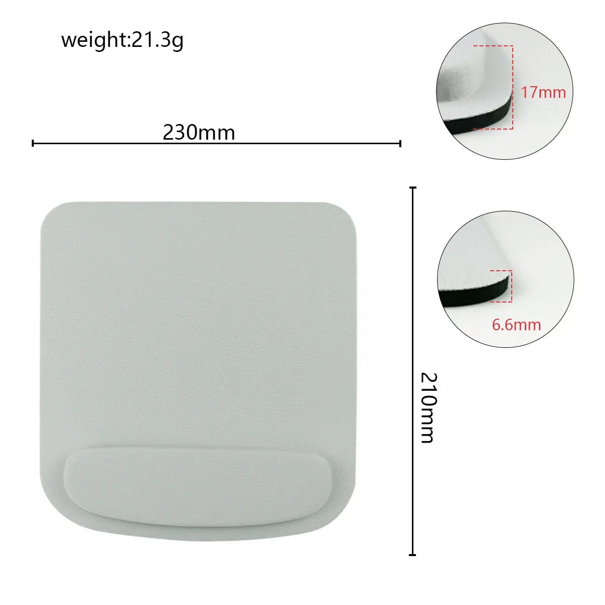 Light grey ergonomic mouse pad with padded wrist rest and rounded corners