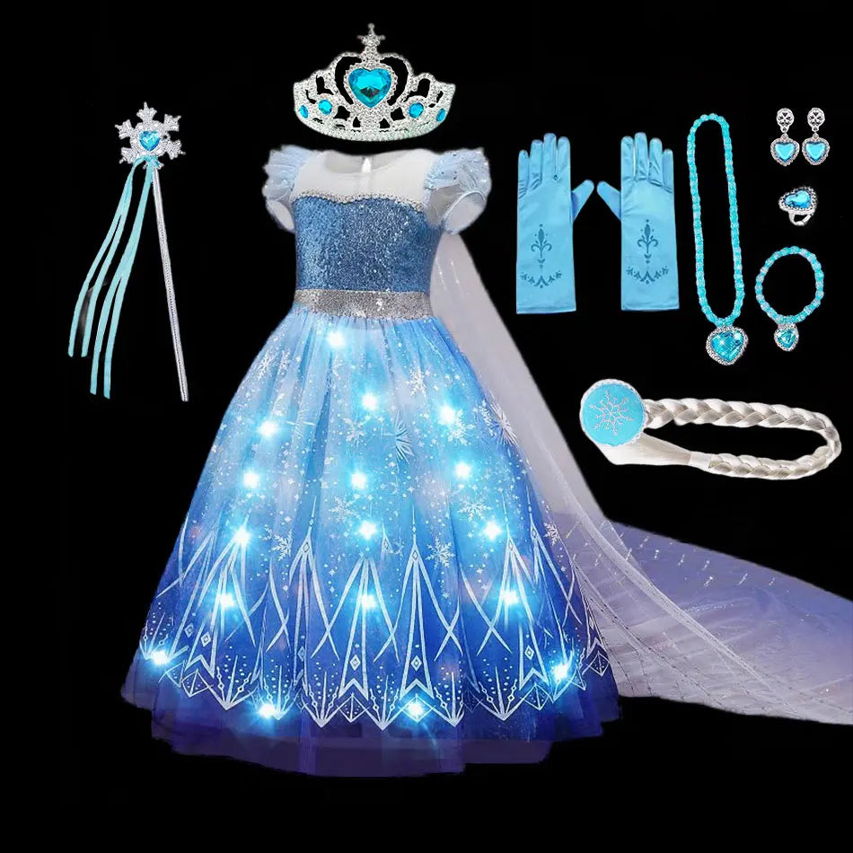 Blue LED princess dress with glitter bodice and glowing starry skirt