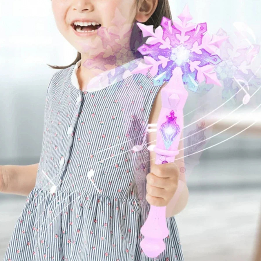 Purple light-up snowflake fairy wand with star-shaped head and glowing effects