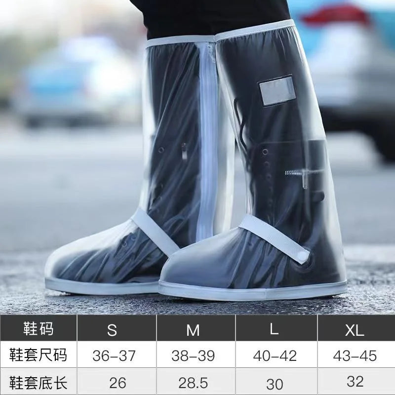 Light waterproof high-top shoe covers with adjustable strap and wide opening