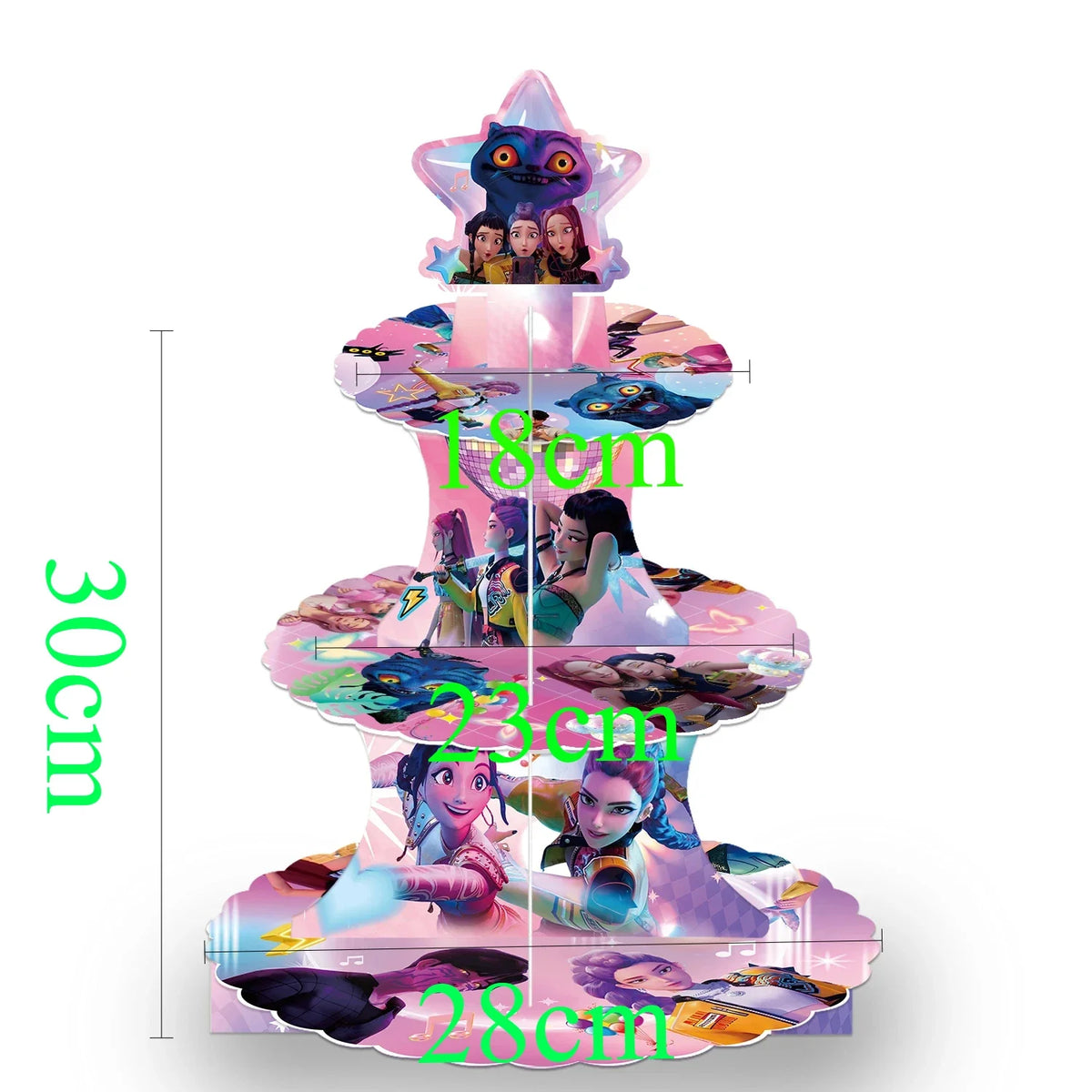 Three-tier star-shaped dessert stand with layered tiers and character artwork