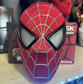 Red Spider-man style electronic mask with black web pattern and mesh eye panels