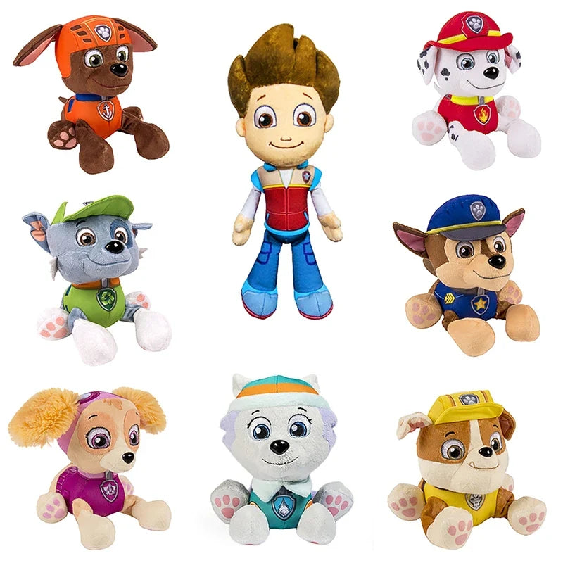 Plush puppy dog toy set in multiple characters and outfits, soft stuffed faces and paws