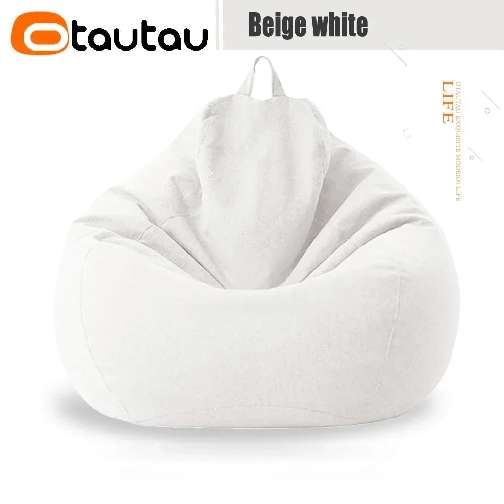 White cotton-linen bean bag cover, no filler, corner seat pouf