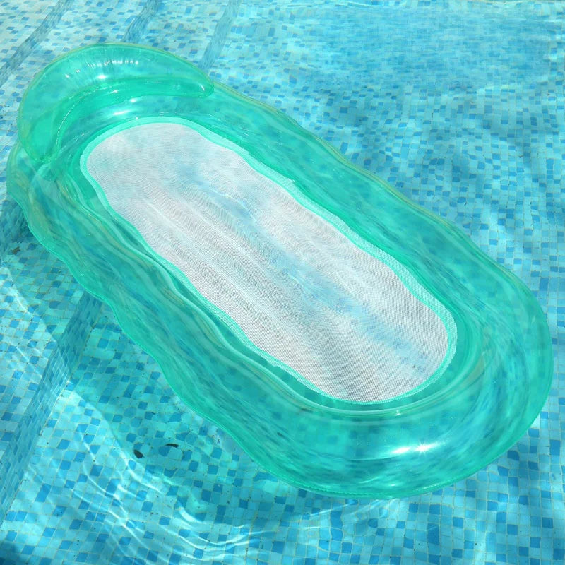 Inflatable pool lounger float, light green oval raft with mesh center