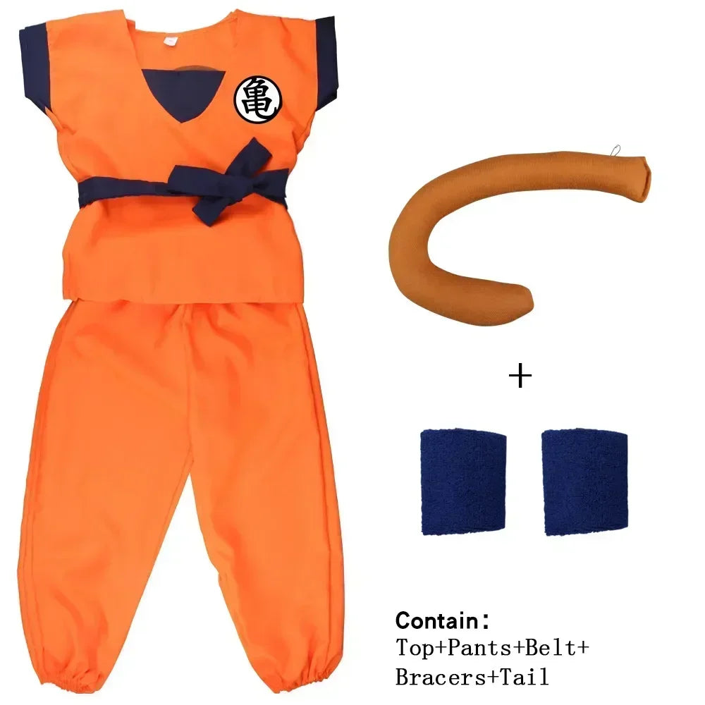 Orange costume outfit with brown tail accessory and navy bracer pair