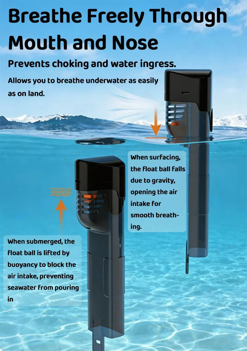 Black full-face snorkel mask with dry-top snorkel and mouth-and-nose cover