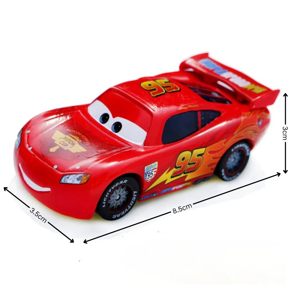 Red diecast racing car toy with number 95 and character face