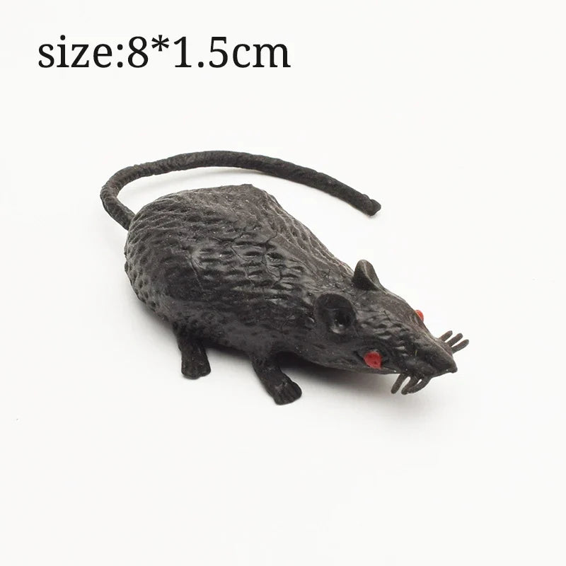 Halloween prank toy snake with beady eyes and long tail, dark textured body