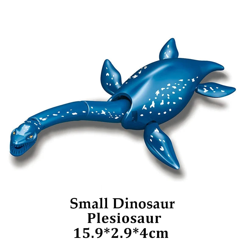 Blue plesiosaur dinosaur building block figure with speckled body and flippers