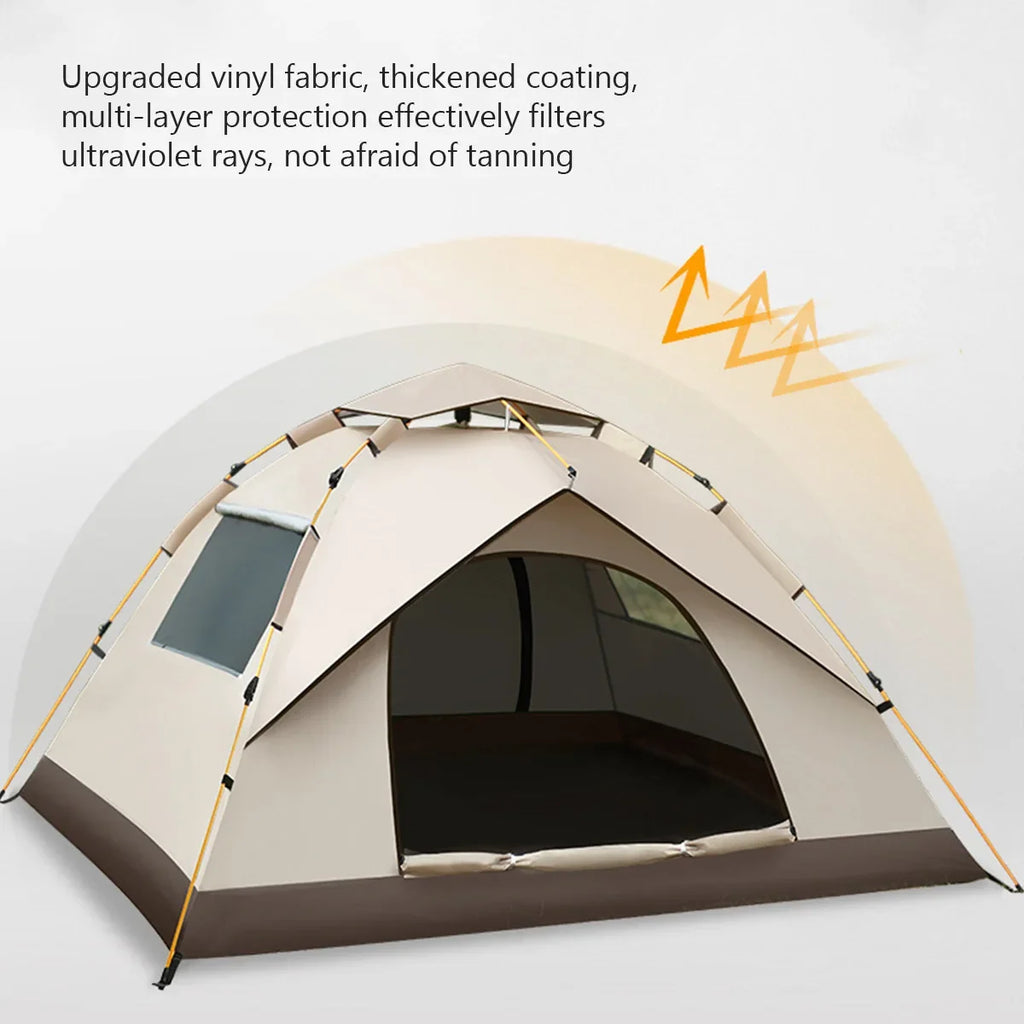 Automatic folding camping tent with arched front door and mesh window