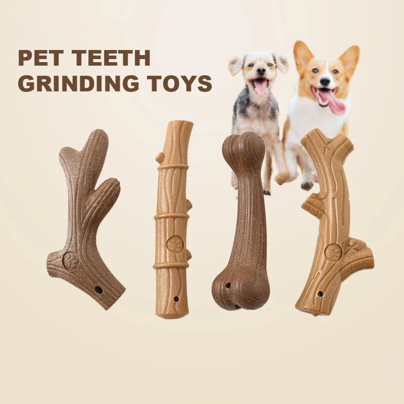 Pet teeth grinding chew toy set with brown and tan antler and bone shapes