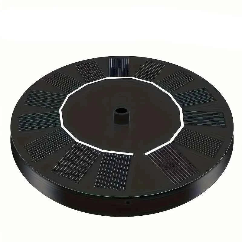 Round solar panel base for fountain pump with textured segments and central hole