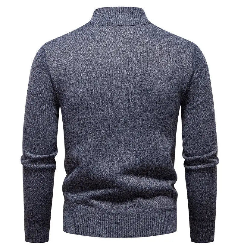 Men's knit pullover sweater, heather gray, long sleeves (back view)