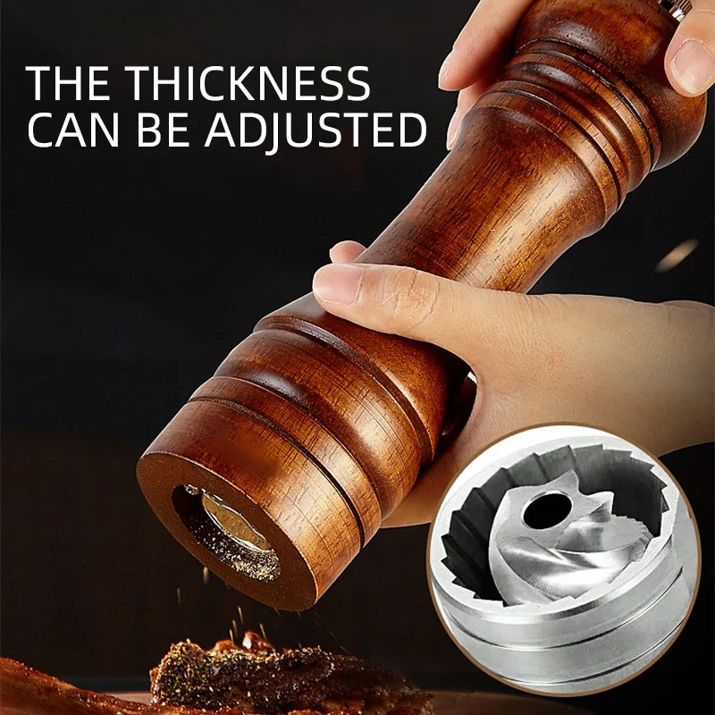 Adjustable oak wood pepper mill grinder with ceramic core and metal top
