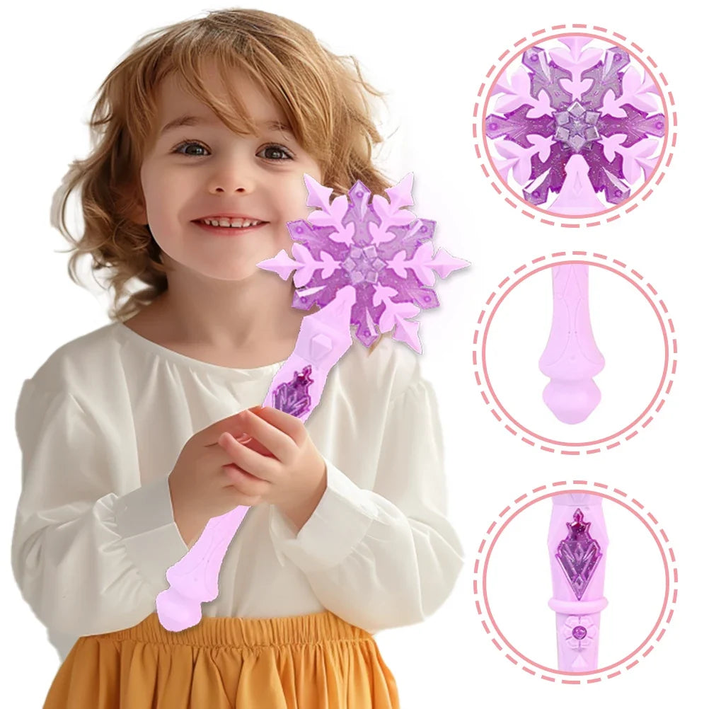 Sparkling snowflake fairy wand with purple snowflake top and light-up wand handle