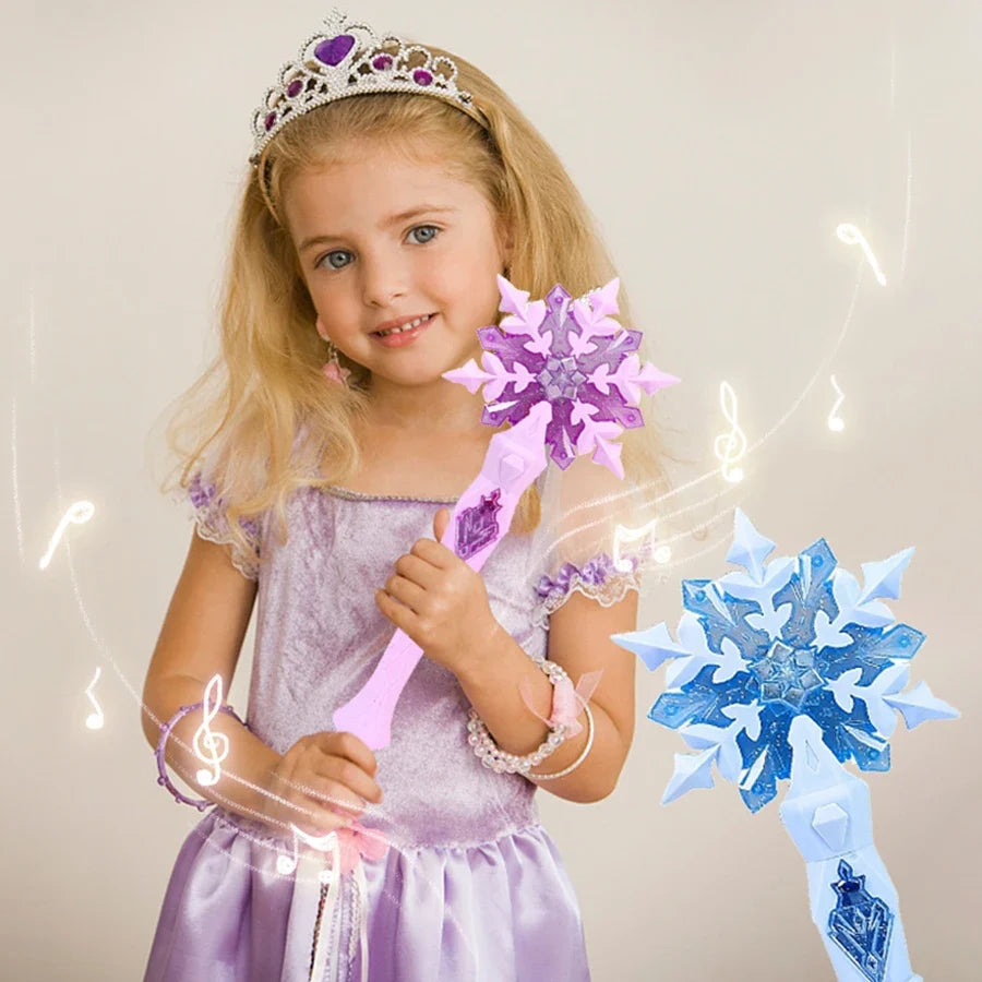 Sparkling snowflake fairy wand with purple starburst head and glowing wand body