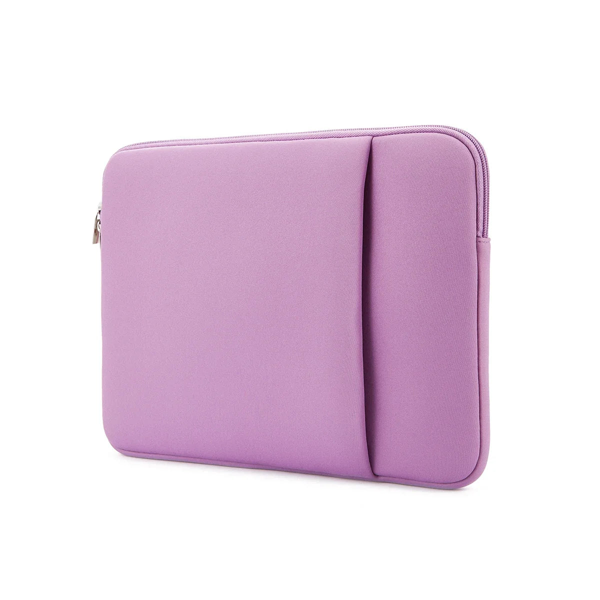 Purple laptop inner bag sleeve with zipper closure and padded front pocket