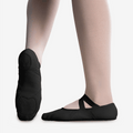 Adult black canvas ballet shoes with stretch arch strap and elastic wrap