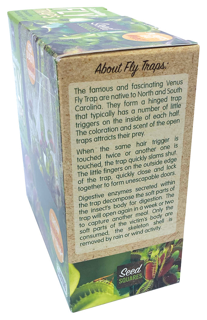 Side of the Venus flytrap terrarium kit box with care information