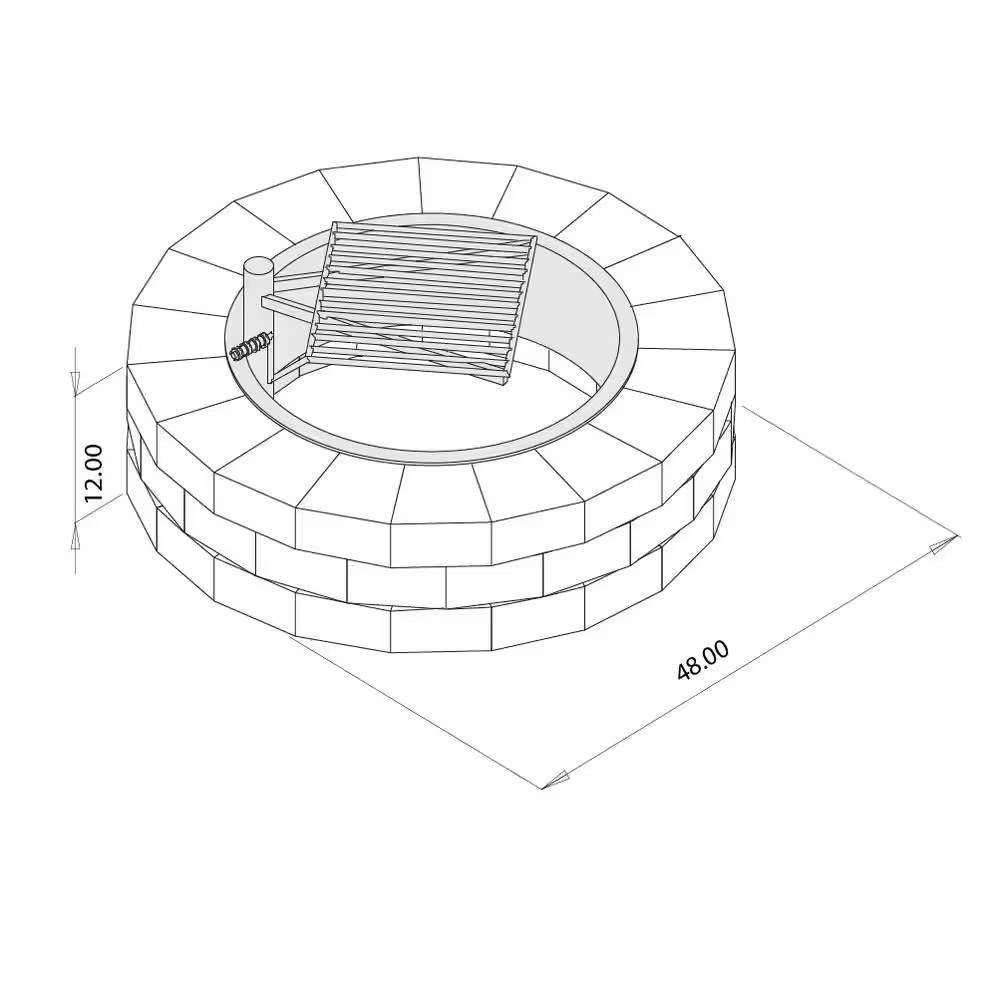 48-inch round concrete block fire pit kit layout diagram with grill grate