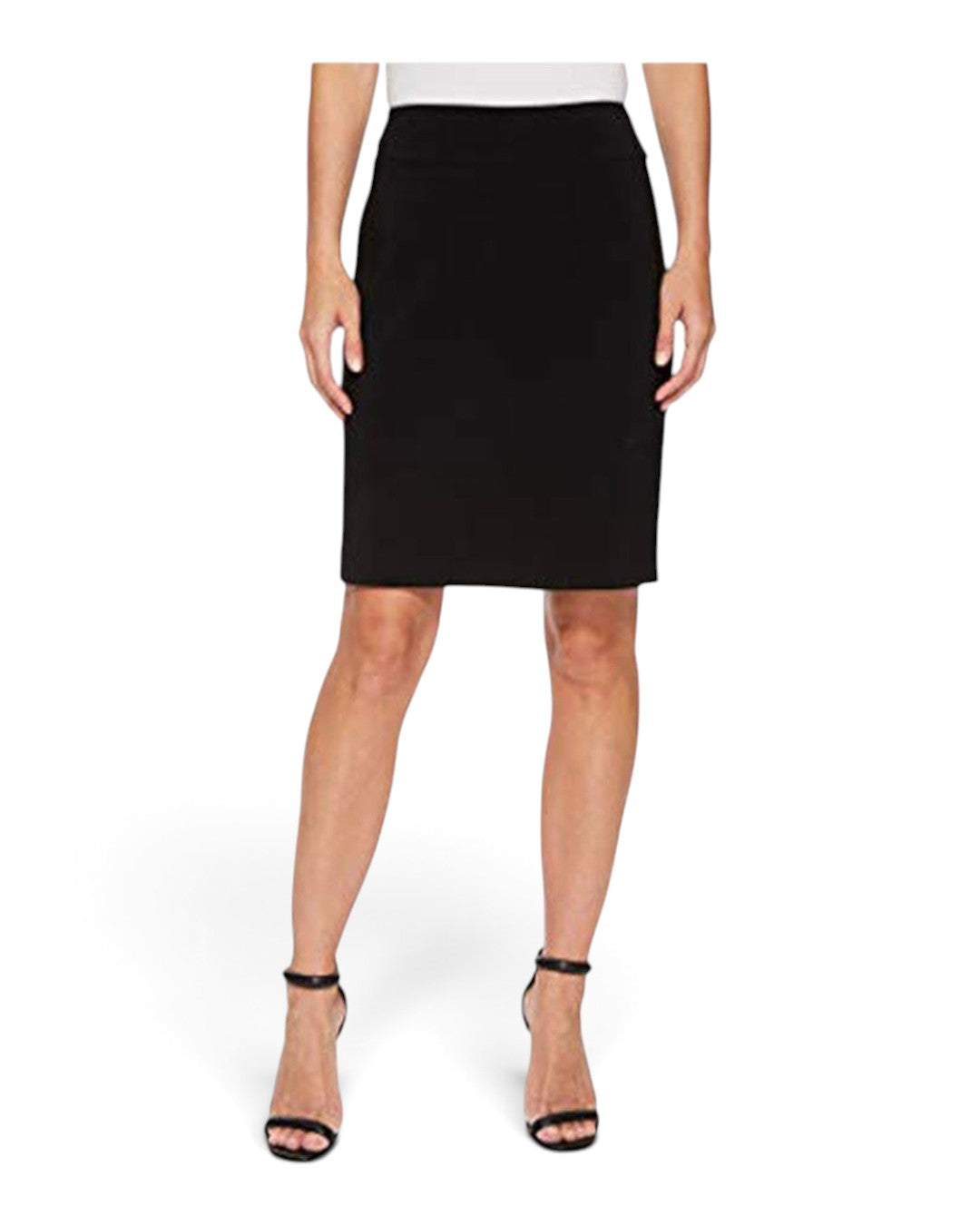 Black fitted pencil skirt with straight hem