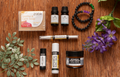 Soothing skin and lips care assortment with soap, oils, balm, and body cream