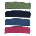 Set of 4 fabric pencil pouches: green, navy, blue, and pink with zip closures.