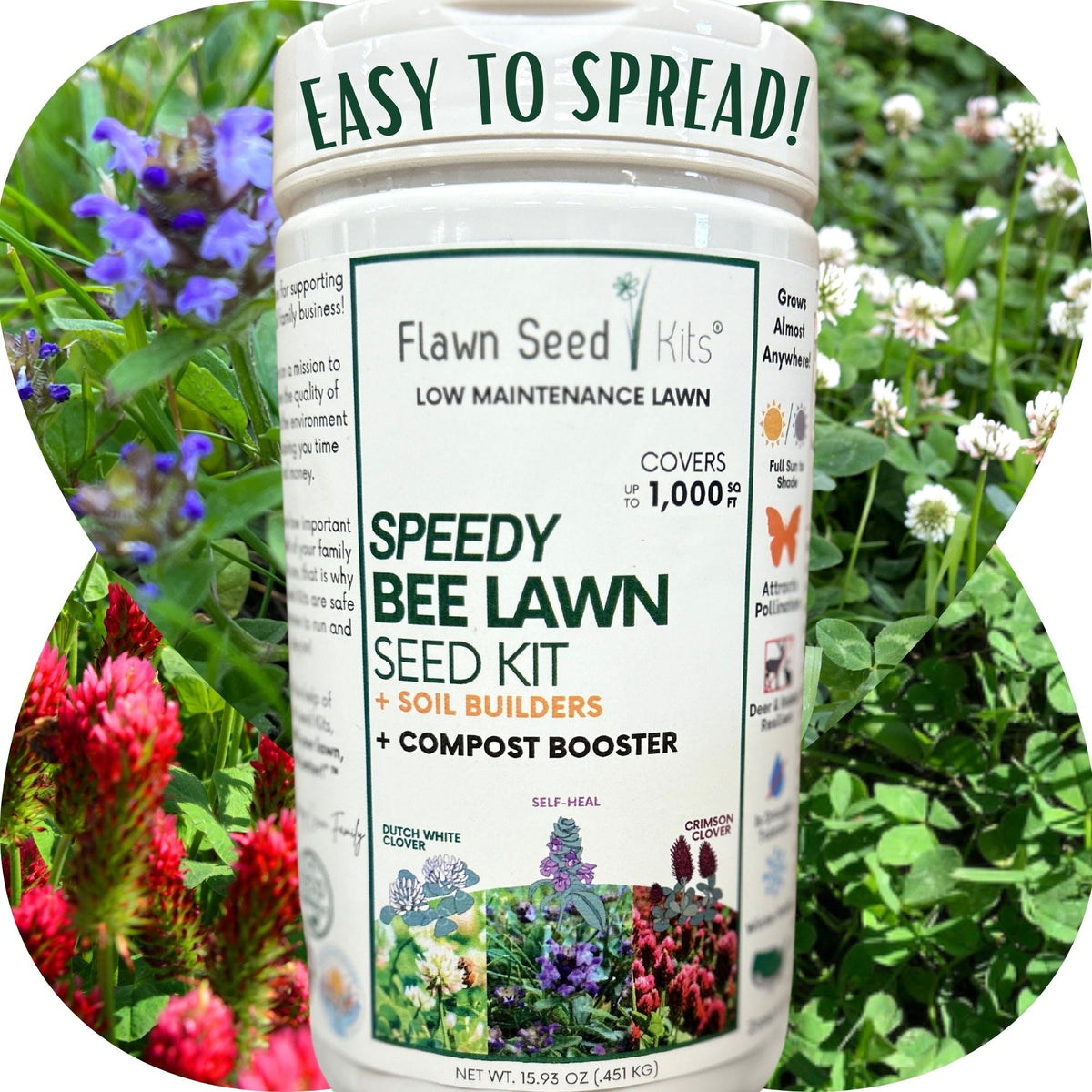 Bee lawn seed kit white jug with front label and top banner