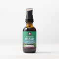 Herbal stress-relief tincture bottle with dark pump cap, pregnancy label