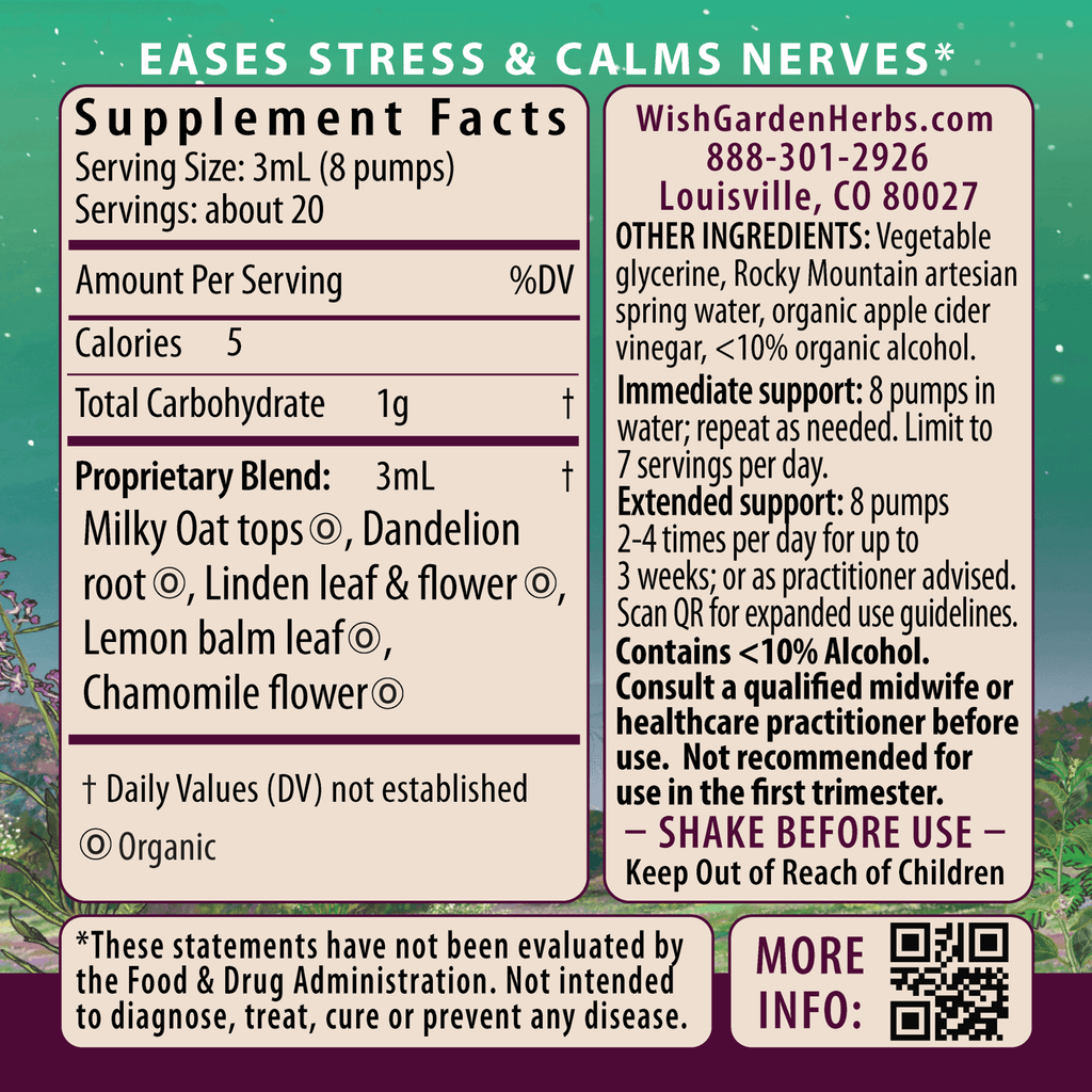 Supplement facts label panel for herbal tension tamer, serving size and ingredients