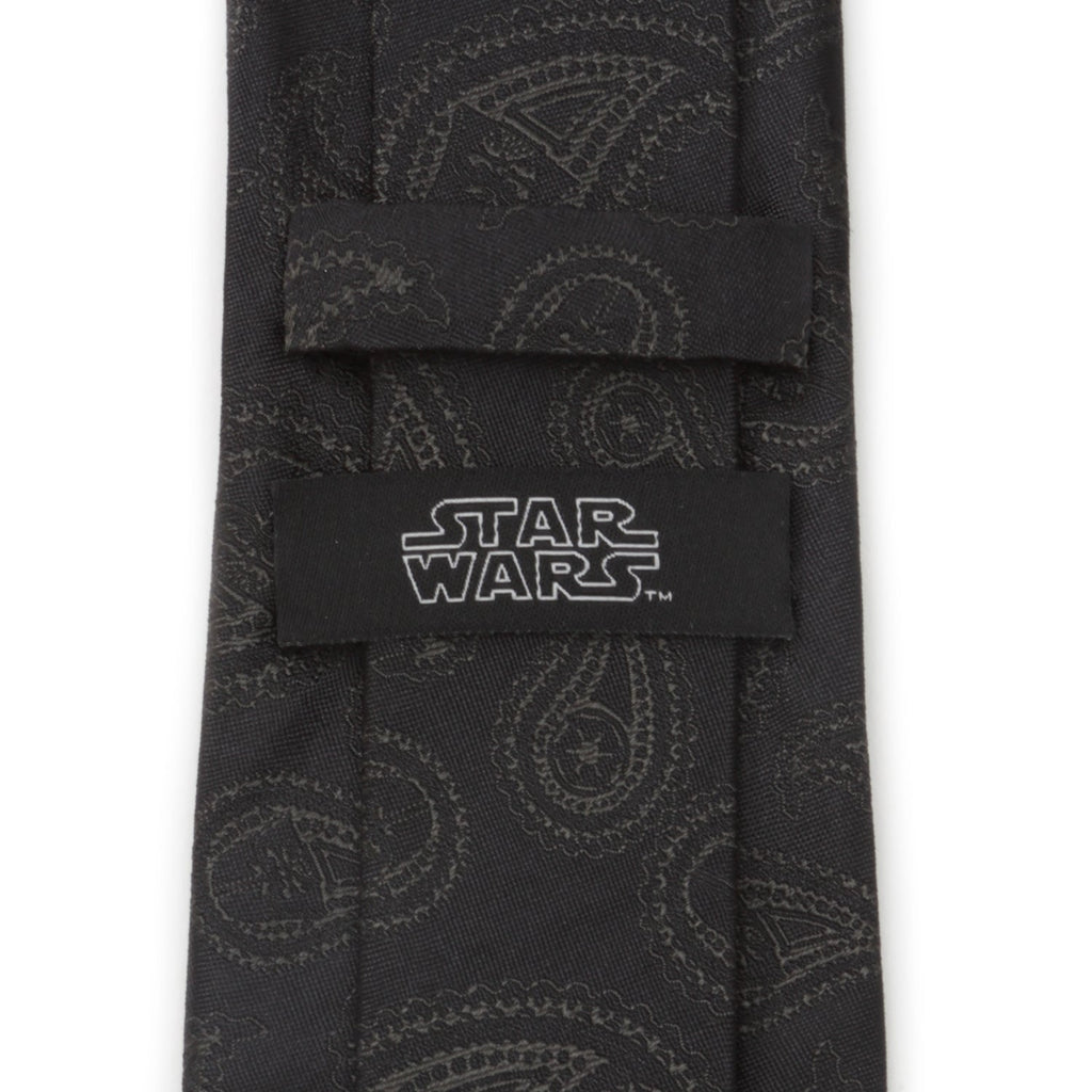 Black silk necktie with paisley pattern and STAR WARS label on keeper