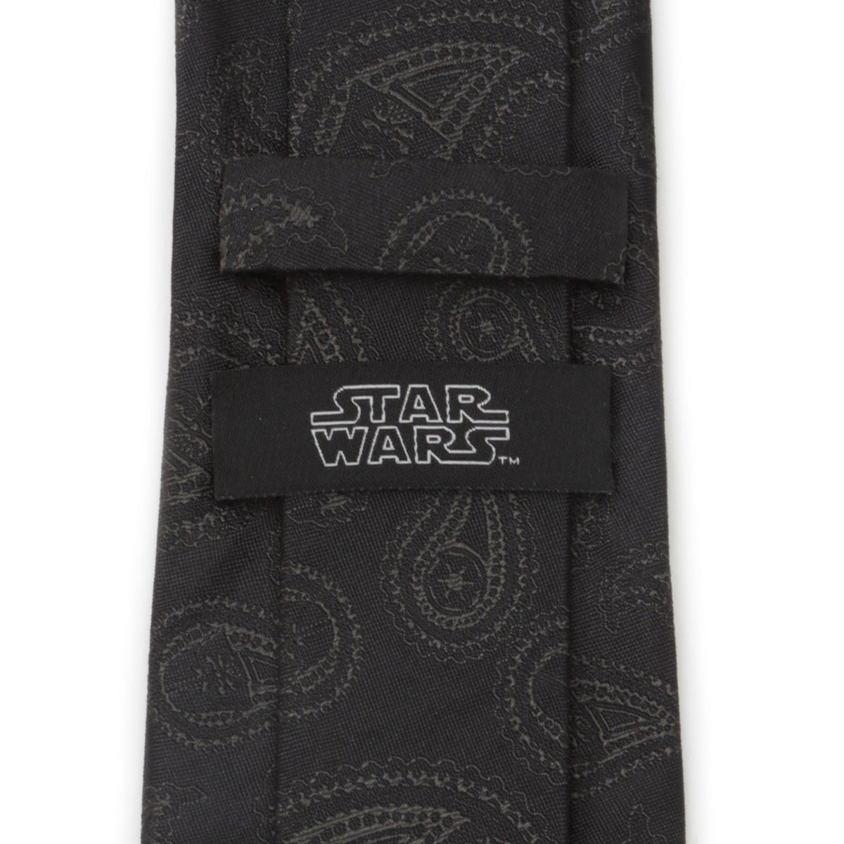 Black silk necktie with paisley pattern and STAR WARS label on keeper
