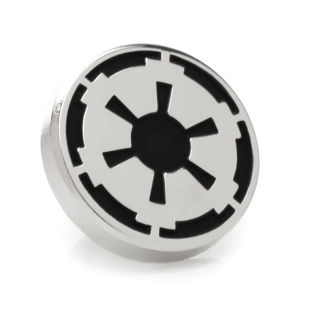 Round lapel pin with black Imperial crest on silver-tone background