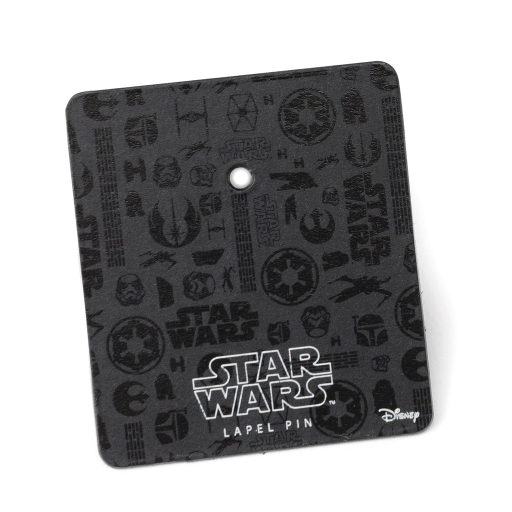 Black Star Wars lapel pin card with Imperial crest logo and tie-point