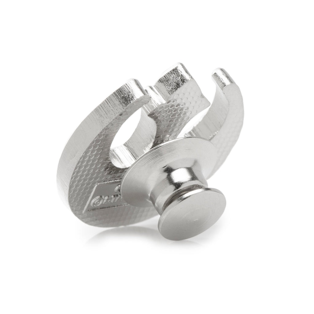 Silver lapel pin with back post and curved clasp