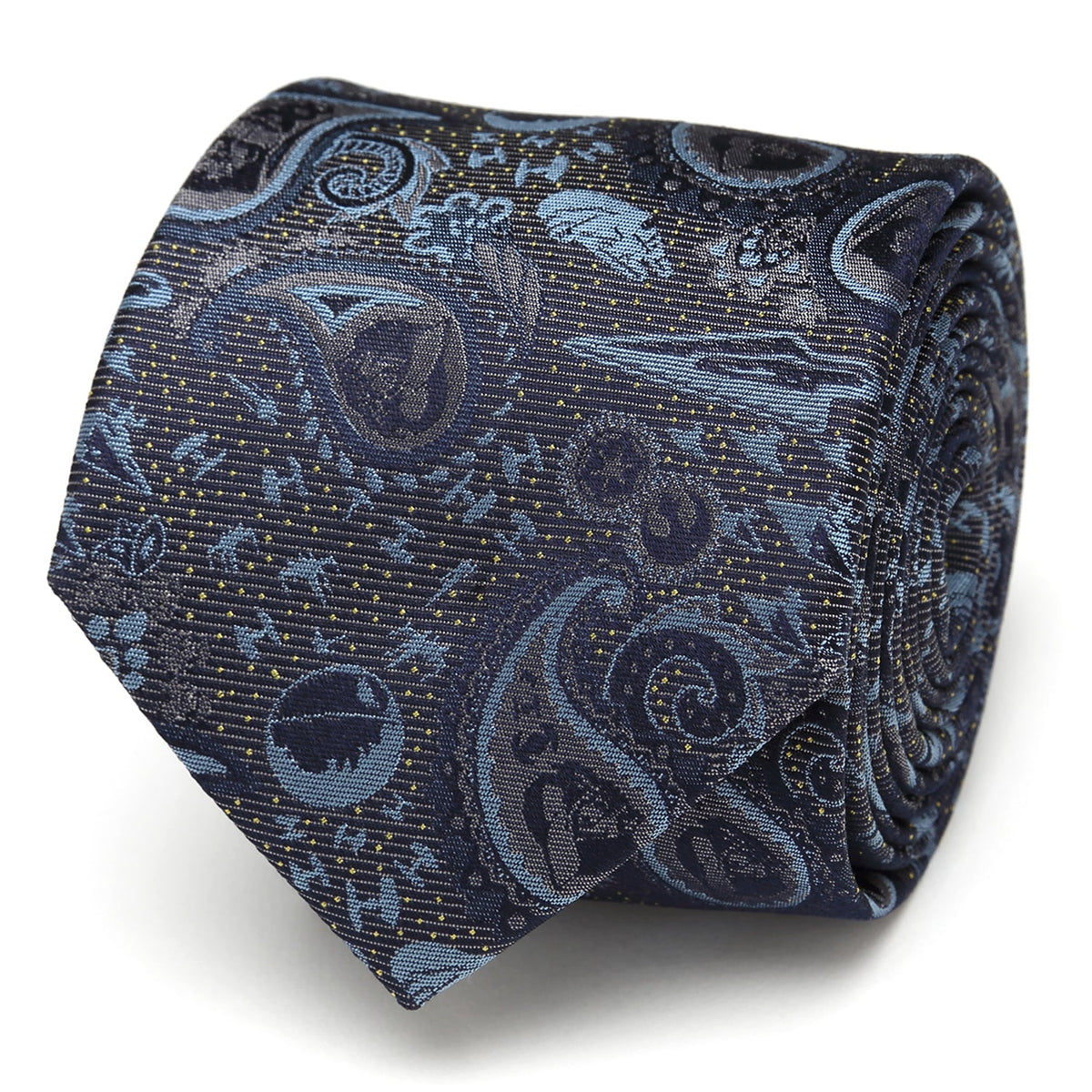 Blue and gray paisley necktie with Darth Vader motif
