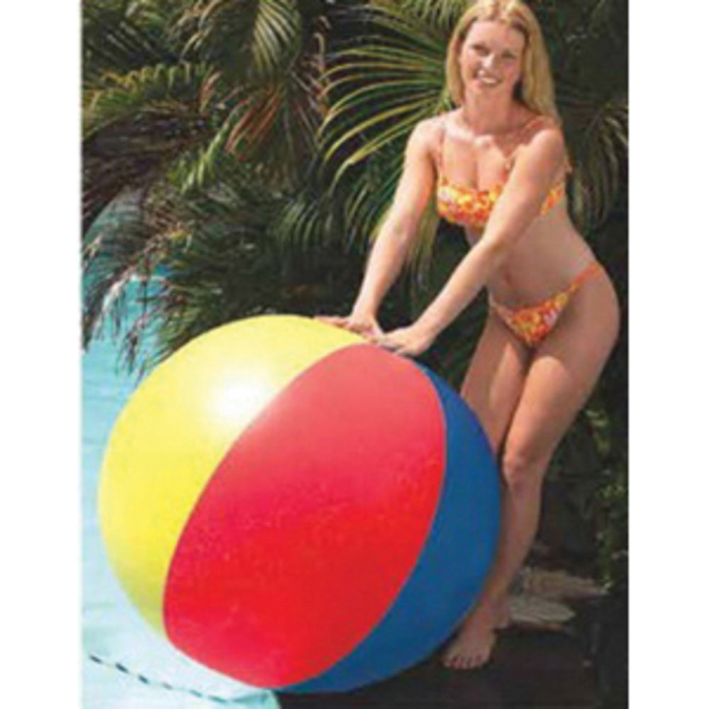 Inflatable beach ball, red yellow blue panels, jumbo 46 in