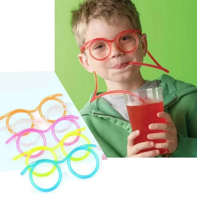 Novelty straw glasses with red frames and matching drinking straw for kids