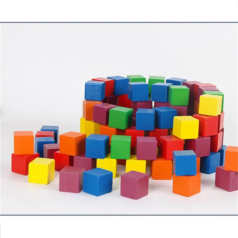 Colorful wooden cube blocks arranged into a curved step structure