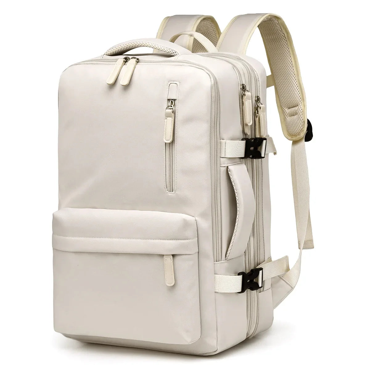 White cabin hand-luggage backpack with top zipper pocket and front flap panel