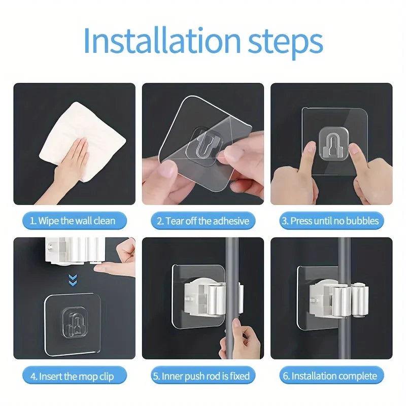 Mop holder clip adhesive installation steps panel with wall backing