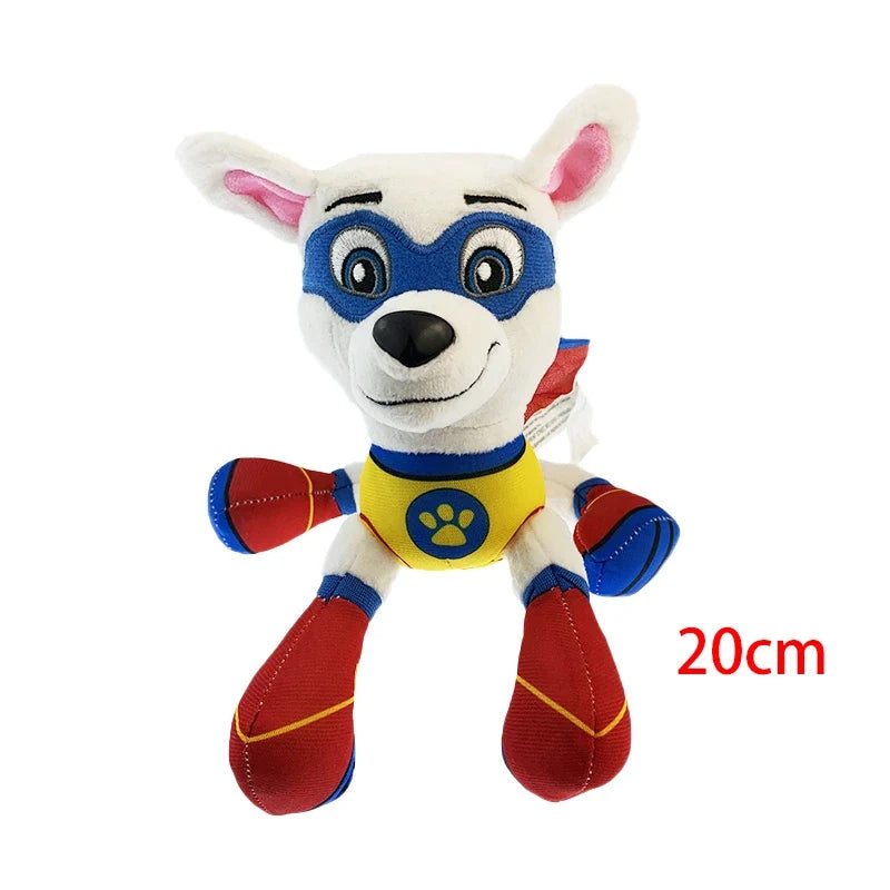 20 cm cartoon dog plush doll with blue-and-red suit and paw-print belly badge