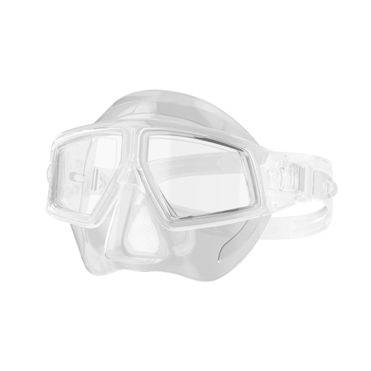 Clear silicone scuba diving mask goggles with large tempered glass lenses and anti-fog design