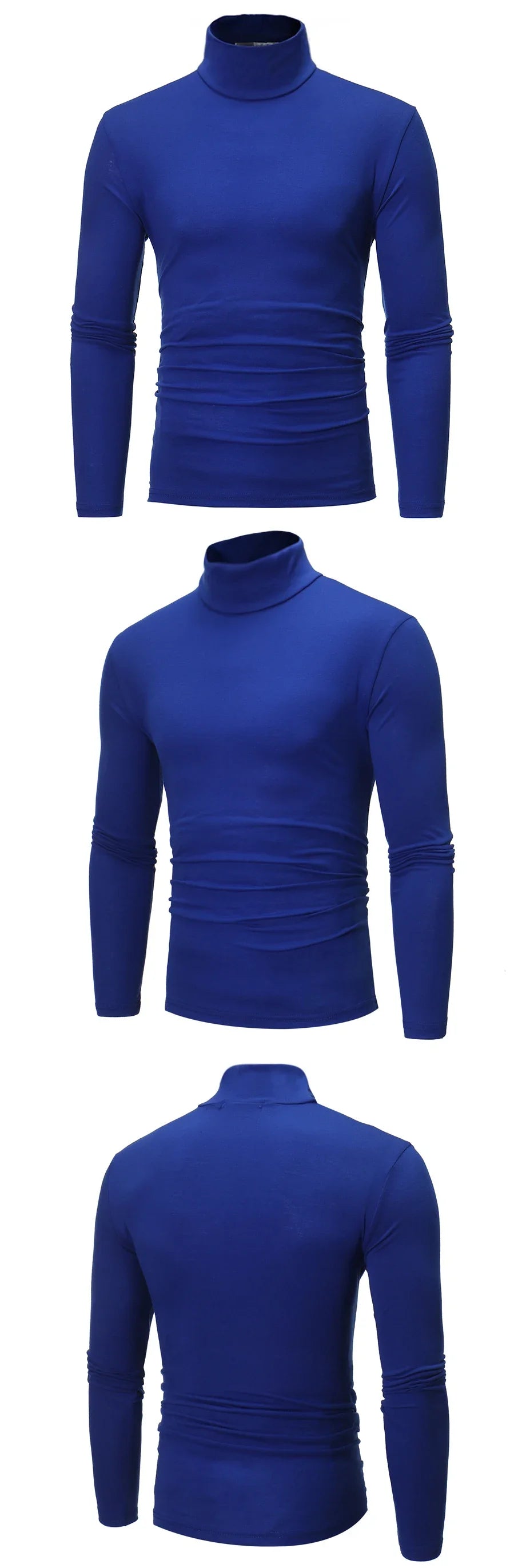 Men's slim-fit thermal shirt, royal blue, high neck, long sleeves with ruching